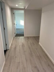 New flooring in basement remodel- light grey