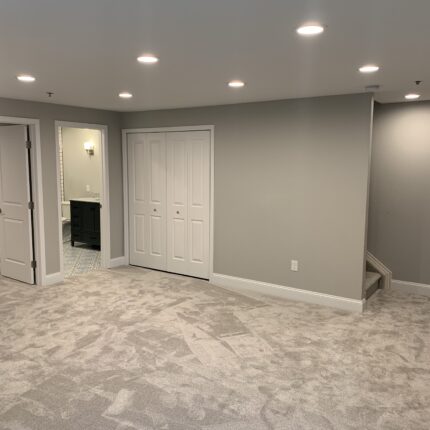 large basement grey carpet remodel